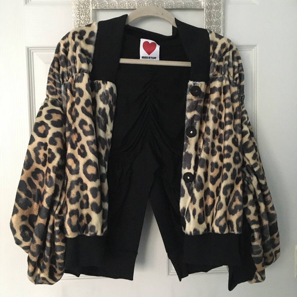 House of Fluff leopard print bomber jacket